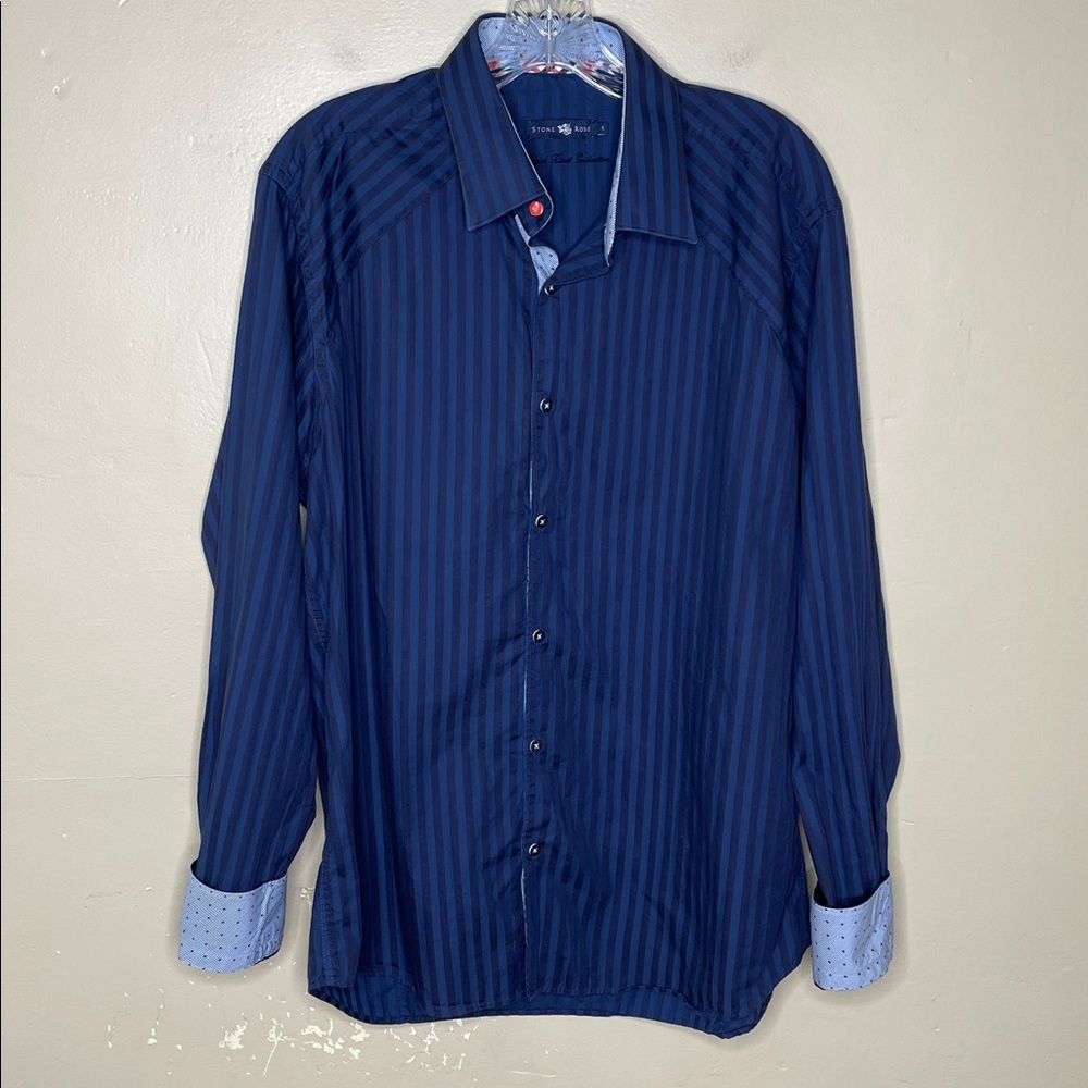 STONE ROSE Men’s Blue Striped Button Cotton Down Shirt Small